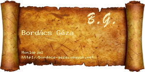 Bordács Géza névjegykártya